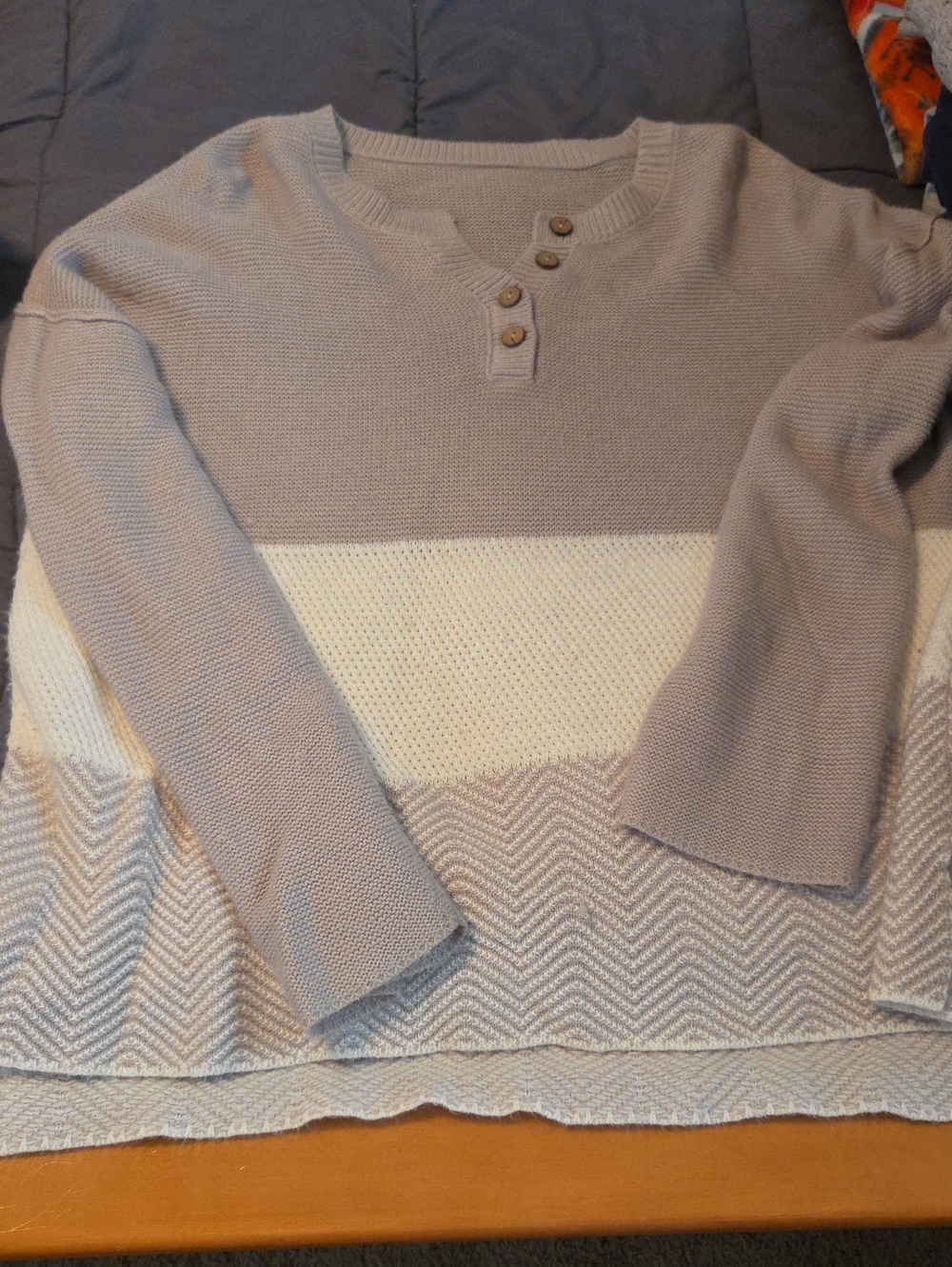 Amazon Two-Tone Henley Sweater in Light Gray and Cream